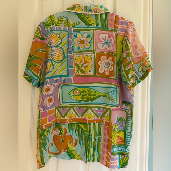 Vintage Bob Mackie Wearable Art Small Pink Green 100% Silk Tropical Fish Monkey - Picture 3 of 3